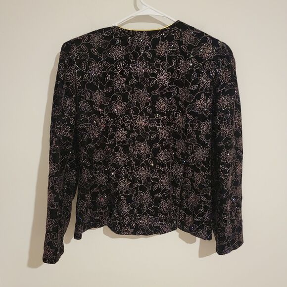 Glitter Floral Evening Velvet Jacket Womens Size 14 Button Up Elegant Regency - Picture 2 of 9
